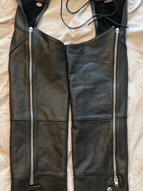 Harley-Davidson Black Leather Chaps with Silver Zippers